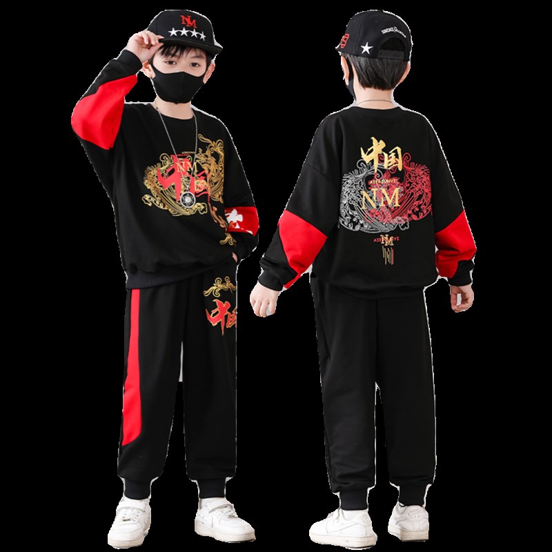 男童春秋套装3岁儿童两件套春装男孩红色中国风洋气5新年春季衣服