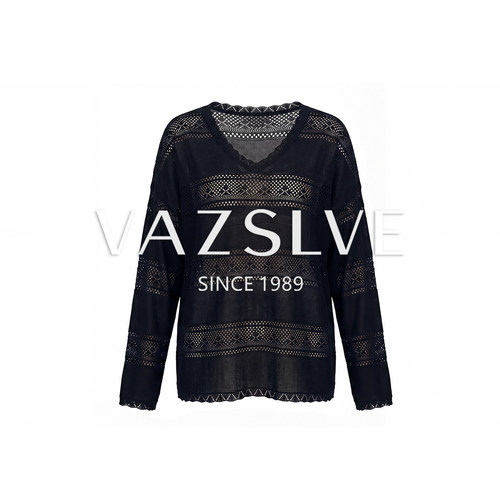 VAZSLVE/全新奢品 黑 捡漏爽弹透清凉条纹肌理感长袖罩衫ASS1702