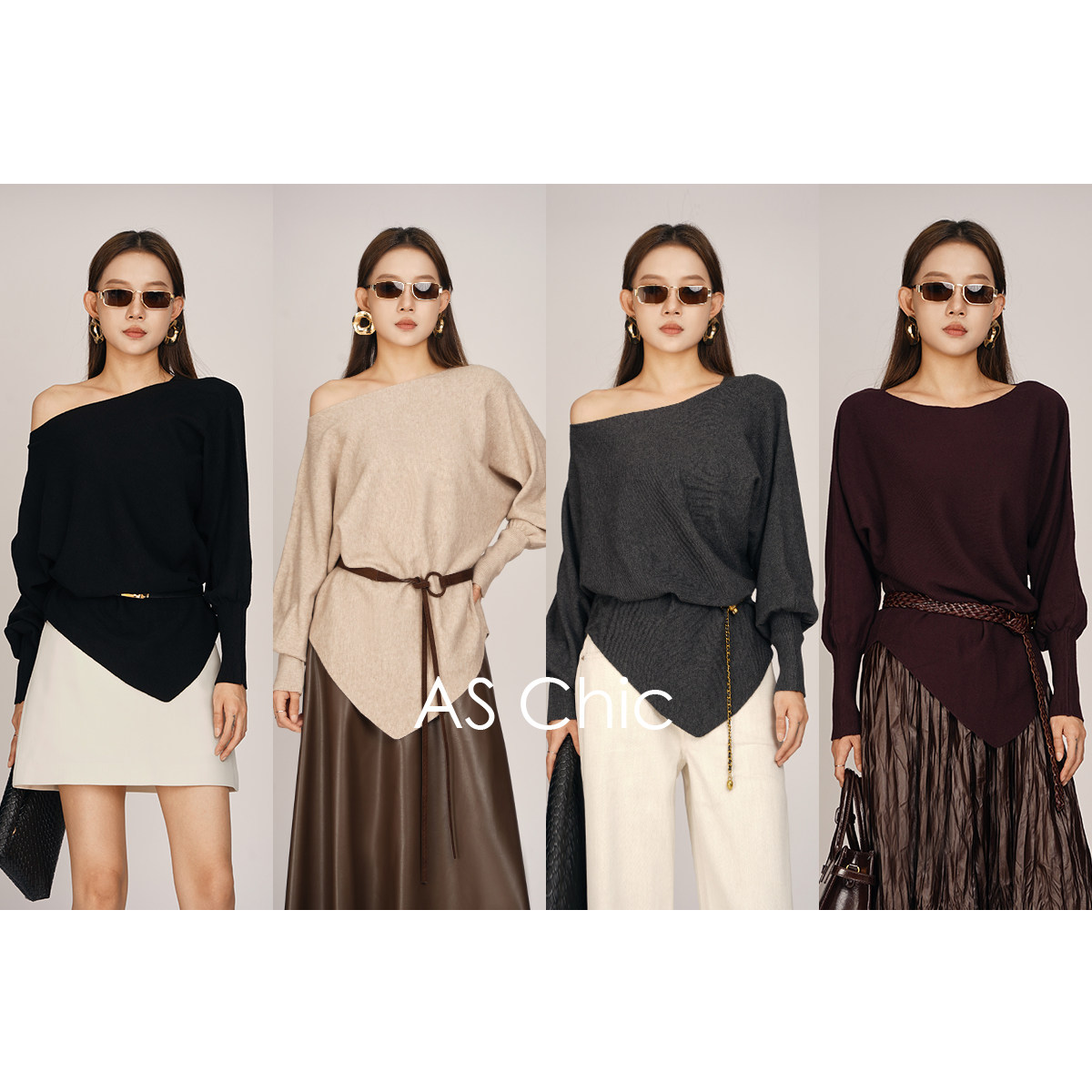 AS chicAW 「慵懒都市」设计款不规则慵懒廓形蝙蝠袖针织ASZ14371