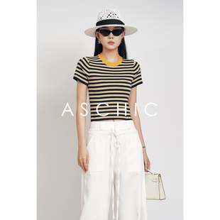 ASchicSS“彩条”撞色条纹上衣针织小衫短袖T恤ASY2201