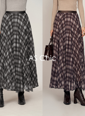 AS chicAW「雾港漫步」格子A字纱裙修饰半身裙ASQ5592