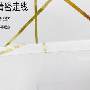 轻奢简约烫金几何白色涤纶磨毛布浴室酒店浴帘隔断浴帐跨境送挂钩