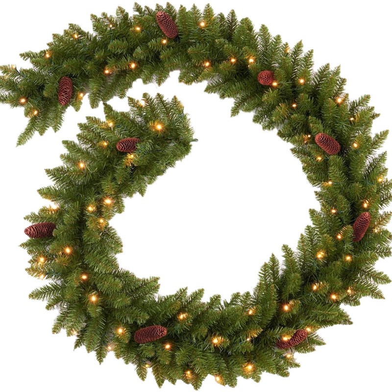 工厂圣诞花环门挂180/270CM精美尖头PVC圣诞藤条带长松果装饰