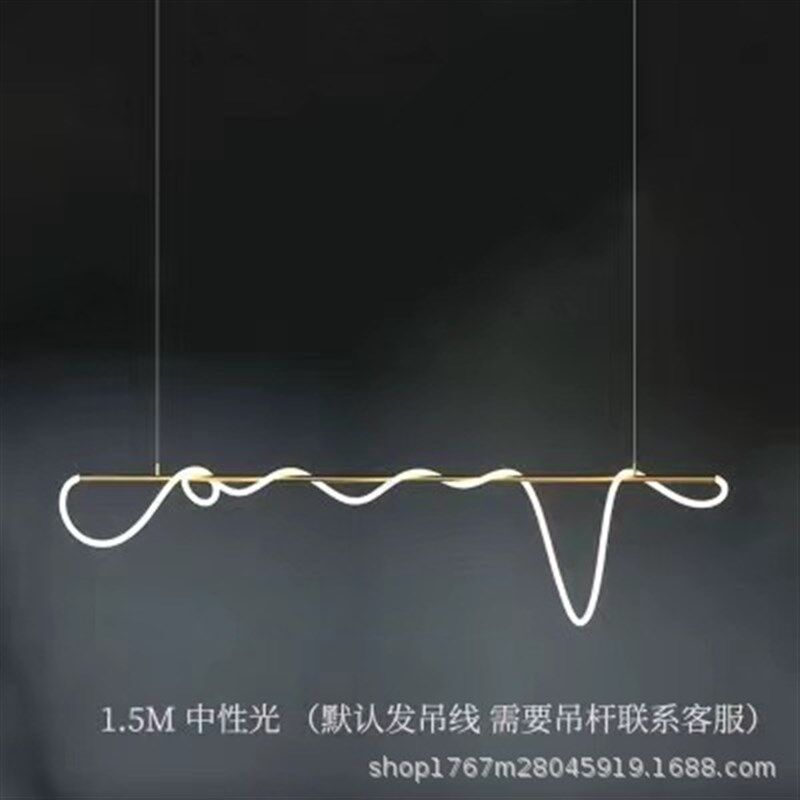 音符餐厅吧台吊灯长条餐桌音符艺术设计师创意个性灯管缠绕线条灯