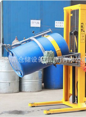 半电动油桶翻转倒料车液压油桶堆高车520kg圆形油桶翻转车装卸车