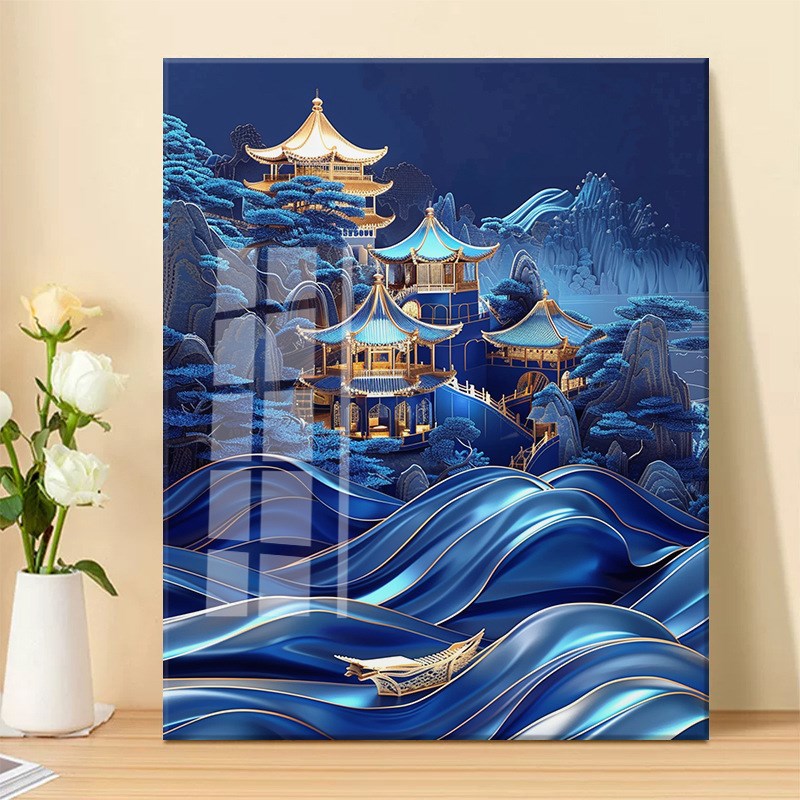 亭台楼阁十字绣自己绣2024新款满绣图手工钻石绣卧室小幅