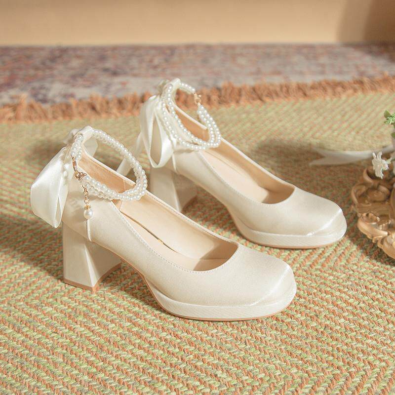极速婚纱神器厚底防水台小个子玛丽珍单鞋女新款新娘鞋婚鞋伴娘高