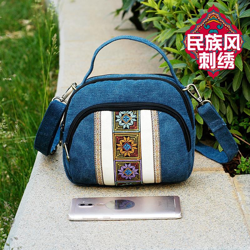 新品绣花帆布文艺森系单肩包斜挎包包女国潮休闲背包小清新百搭布