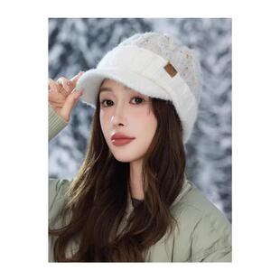 帽子女2025新款冬季加厚护耳保暖鸭舌帽显脸小户外防寒针织毛线帽