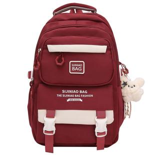 新品红色校园风背包初中生高中女生大容量书包2025新款韩版旅行双