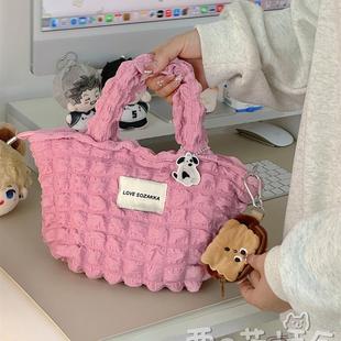新品 简约休闲手提包便当包少女学生手 日系ins风奶油云朵小包包女