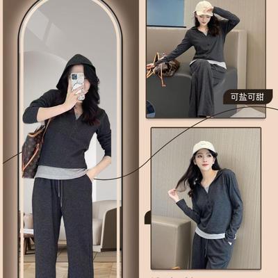 糯米长袖套装韩版慵懒风连帽春秋薄款