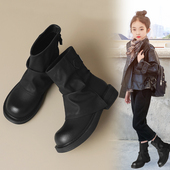儿童鞋 女童短靴2025秋冬季 加绒马丁靴中大童女孩复古堆堆短靴冬款
