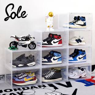 墙 柜鞋 Sole亚克力透明硬壳塑料磁吸侧开篮球收纳鞋 盒Aj折叠防尘鞋