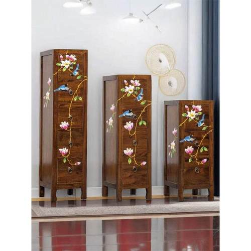 中国风彩绘实木五斗柜樟木三屉式四抽屉柜卧室五斗柜收纳Cd柜入口