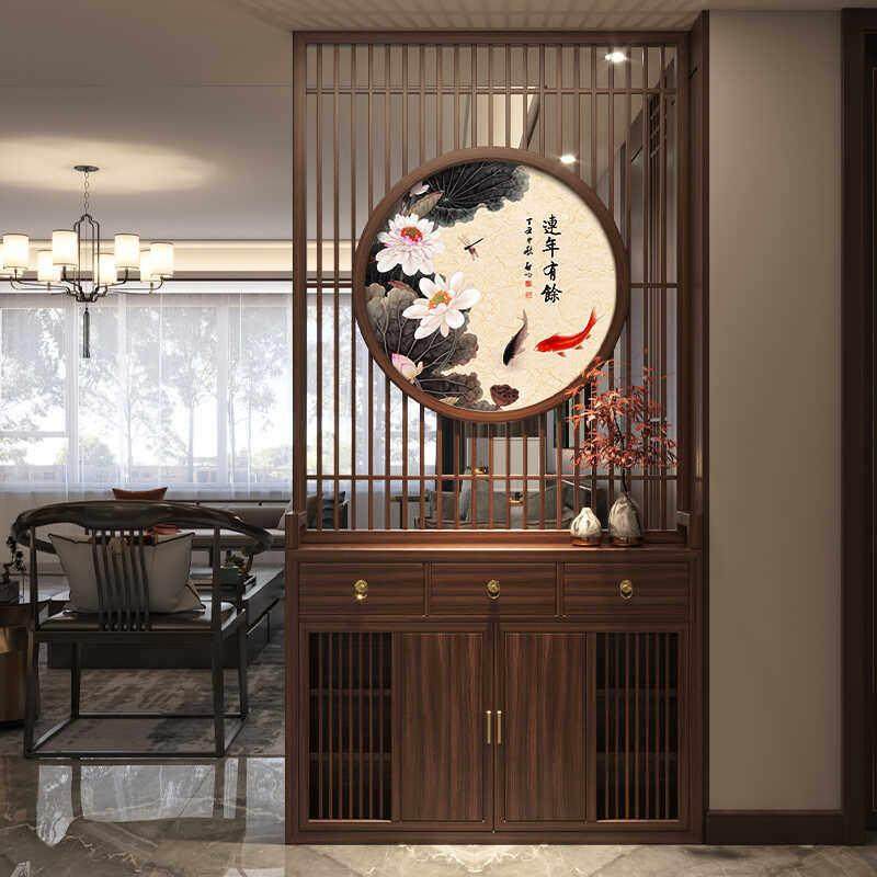 中古风屏风隔断客厅遮挡入户进门简约现代置物架实木玄关鞋柜一体