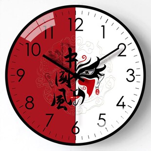 创意个性 中国风京剧钟表挂钟客厅家用中式 简约免打孔挂墙静音时钟