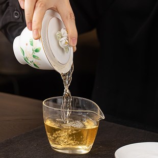 羊脂玉白瓷捏花免过滤三才盖碗茶杯单个家用防烫手定制泡茶碗
