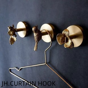 轻奢复古黄铜窗帘挂钩免打孔挂钩挂衣钩玄关门衣帽钩挂墙装 欧式 饰
