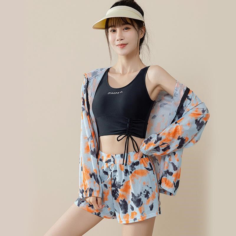 泳衣女分体保守海边度假三件套x罩衫2025新款遮肉宽松大码长袖泳