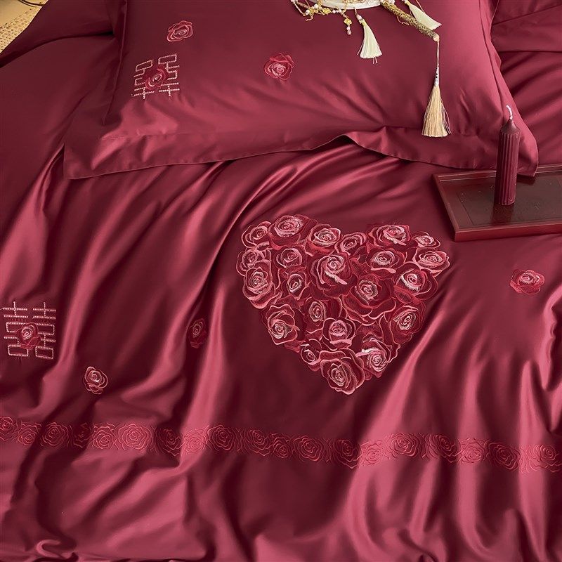 浪漫婚庆四件套红色玫瑰之恋全棉被套结婚用Q喜嫁婚房床上用品,床上用品,婚庆床品套件,淘宝优惠券,粉丝福利购,淘宝优惠卷