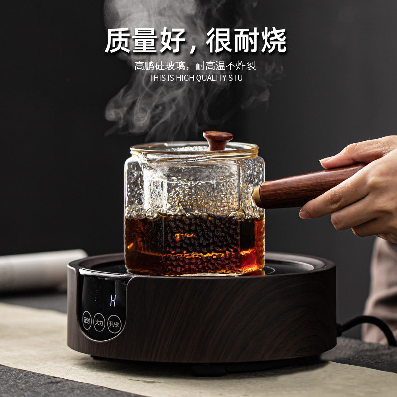 耐高温玻璃煮茶器实木侧把黑茶老白茶专用黑N晶炉泡茶熬茶壶泡茶