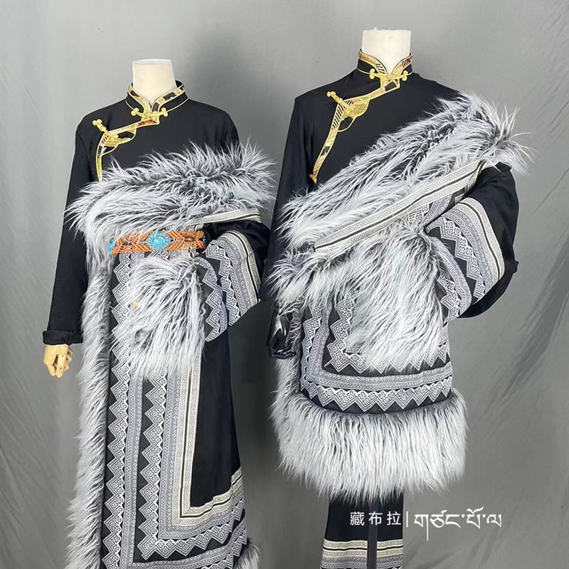 藏袍波西米亚风花边大毛领u旅拍情侣藏服麂皮绒面料甜酷风网红拍