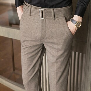 男裤子加厚羊毛呢子修身羊绒外穿商务高端秋冬季冬款休闲男士西裤