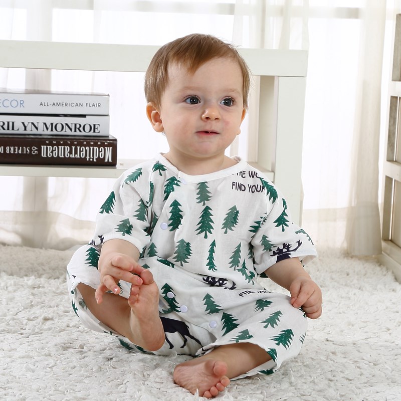 婴儿连体衣夏季男女宝宝薄款短袖纯棉新生儿连体衣纱布夏天哈衣装