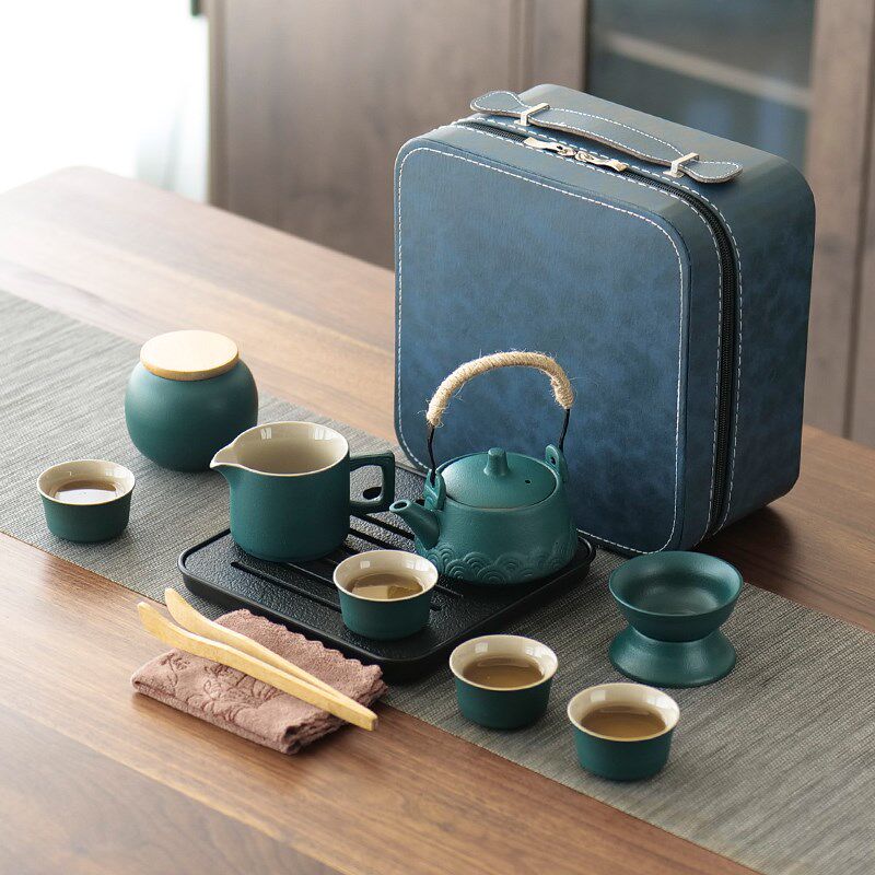轻奢高档整套旅行茶具套装 盖碗泡茶壶茶盘 户外便携功夫茶具定制