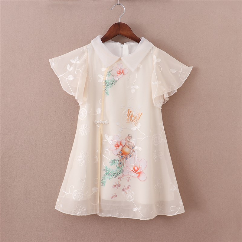 女童连衣裙夏季2023新款儿童洋气网红汉服旗袍裙女孩夏装复古裙子