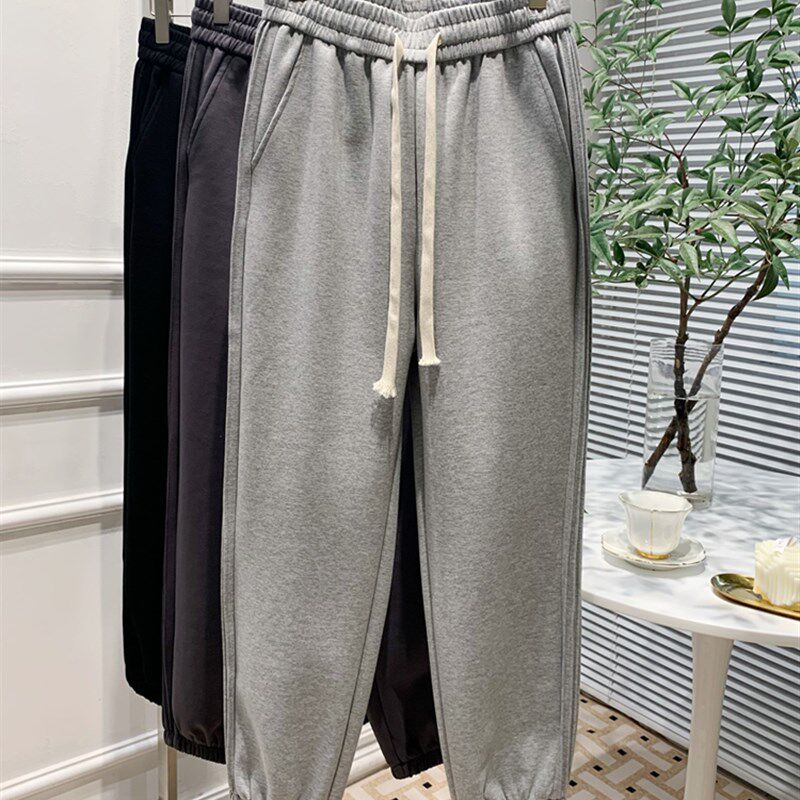 扎脚休闲裤女秋冬慵懒风运动裤美式束脚适合胯大腿粗屁股大的裤子