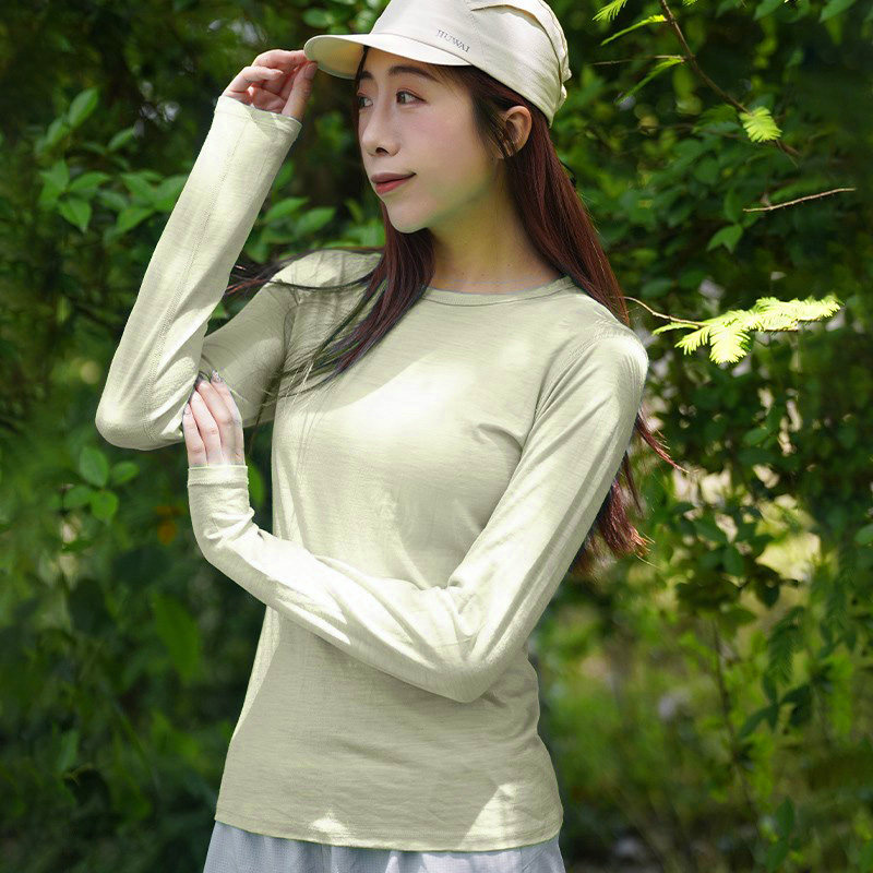 户外美利奴羊毛速干衣女保暖排汗内衣打底长袖美丽诺徒步登山t恤