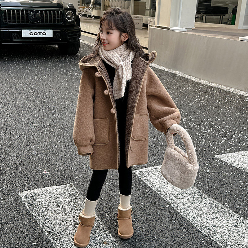 女童毛呢外套冬装2023新款洋派韩版儿童加厚中长版女大童呢子大衣
