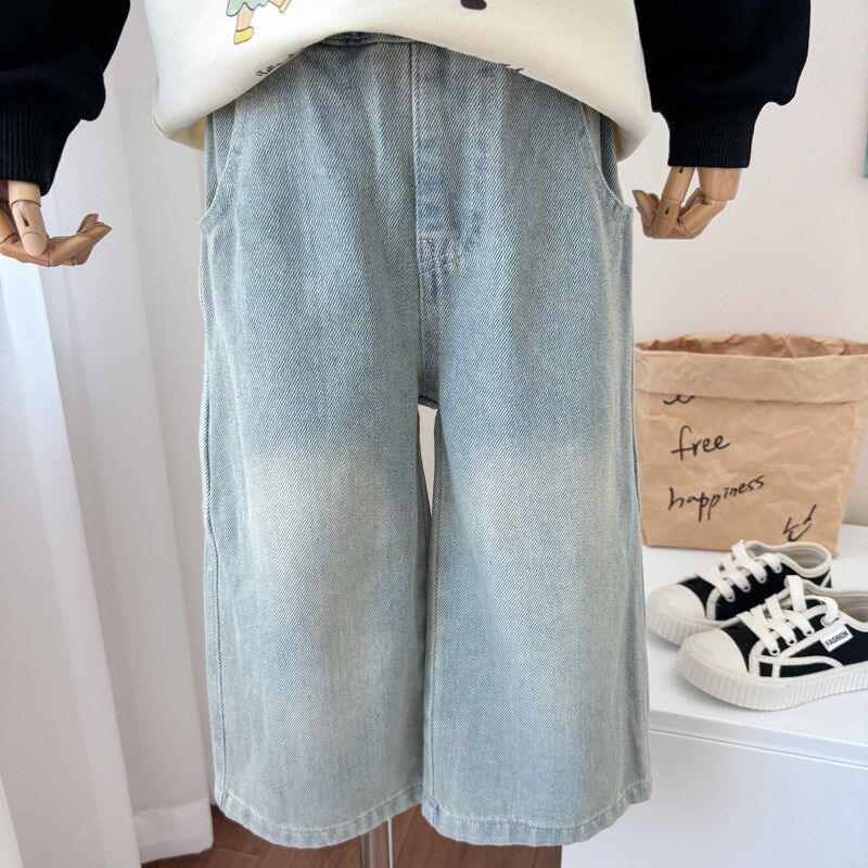 女童裤子秋季中童牛仔裤时尚儿童阔腿裤春秋薄款宽松女宝2024新款