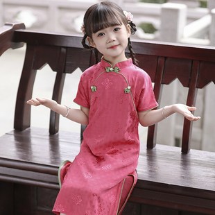 学生旗袍女童夏季薄款连衣裙过膝儿童汉服改良新中式唐装长款