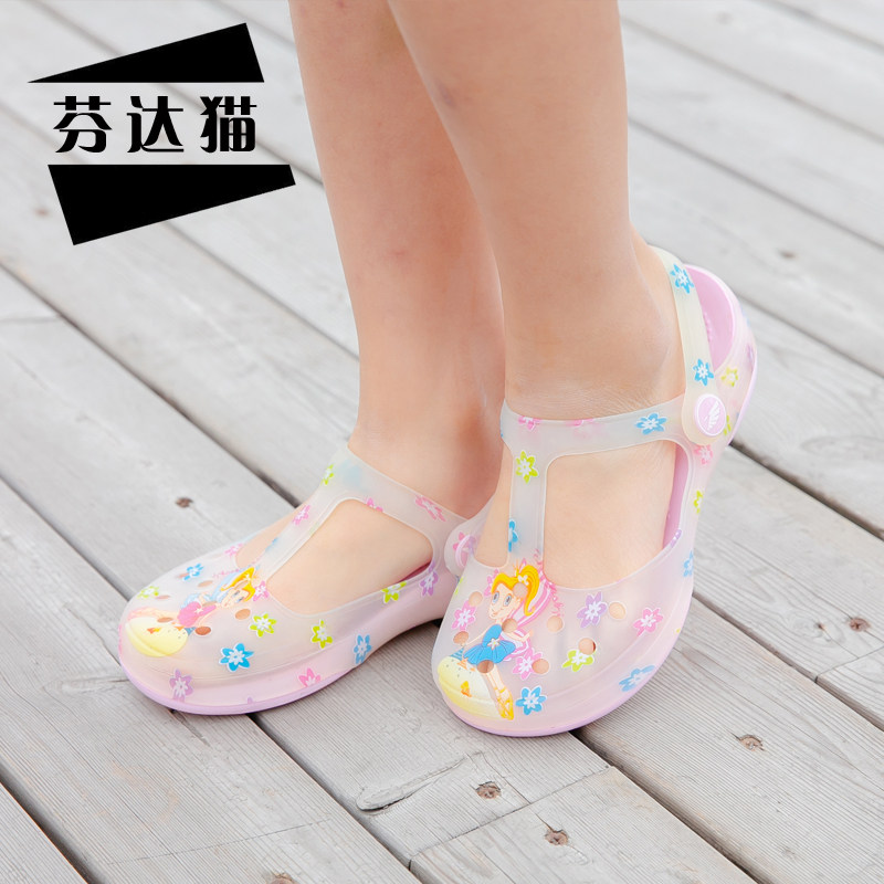 儿童拖鞋夏女童外穿可爱公主防滑大童海边包头凉鞋沙滩果冻洞洞鞋
