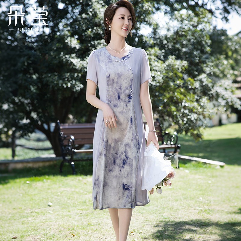 妈妈夏装气质改良旗袍新中式裙子中年女洋气连衣裙中老年2025新款