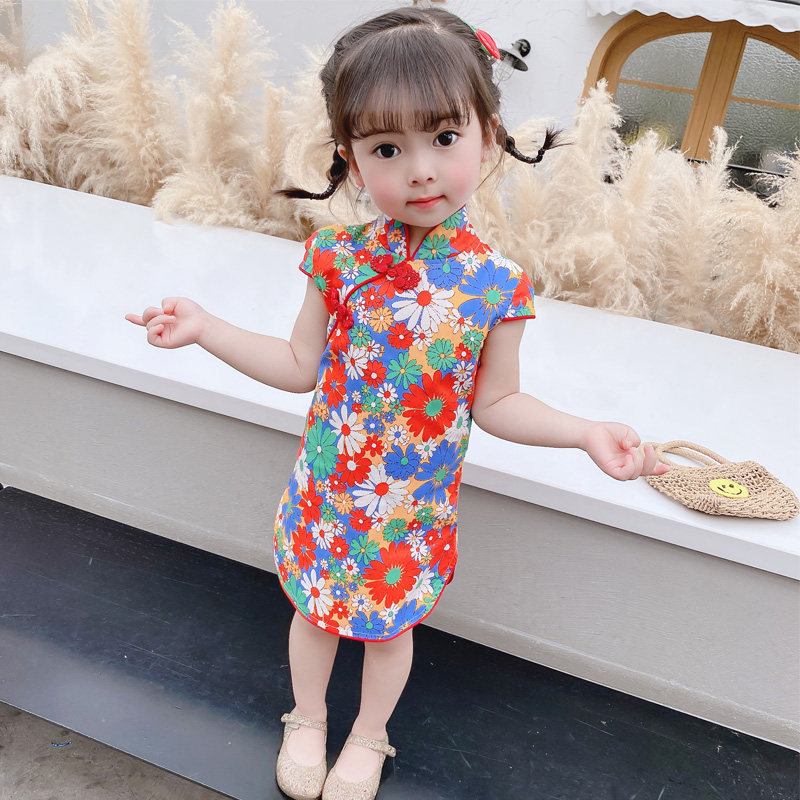 宝宝夏装汉服女童连衣裙儿童旗袍裙子2021新款小女孩唐装洋气碎花