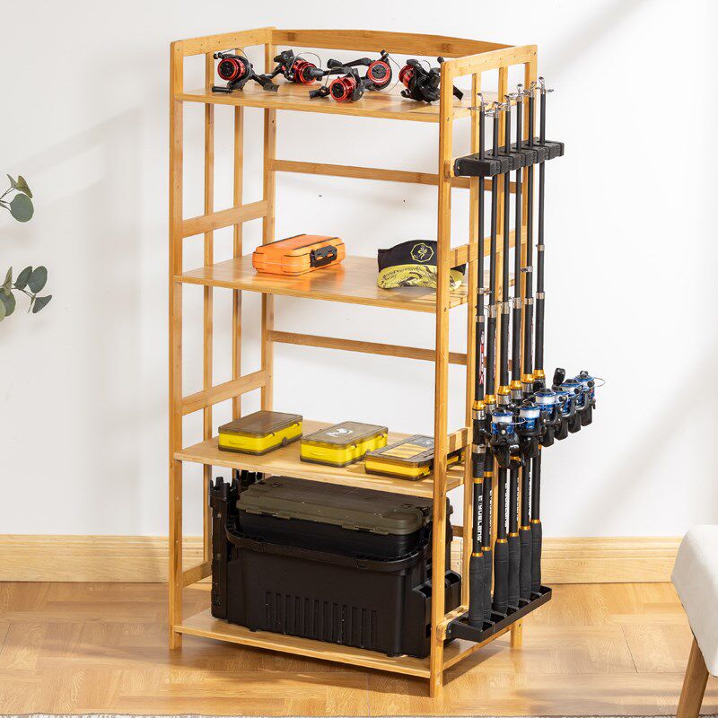 鱼竿架子渔具店货架多功能展示架家用竹木手杆路亚竿放置架收纳架