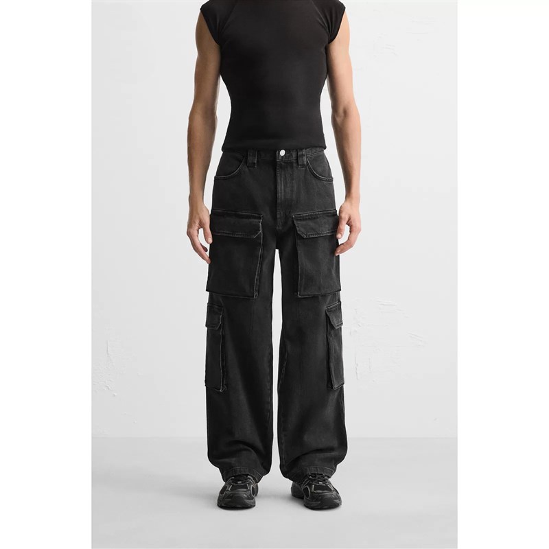 柜529ZA2025春季新品男装宽松口袋饰工装款水洗休闲牛仔裤1538205