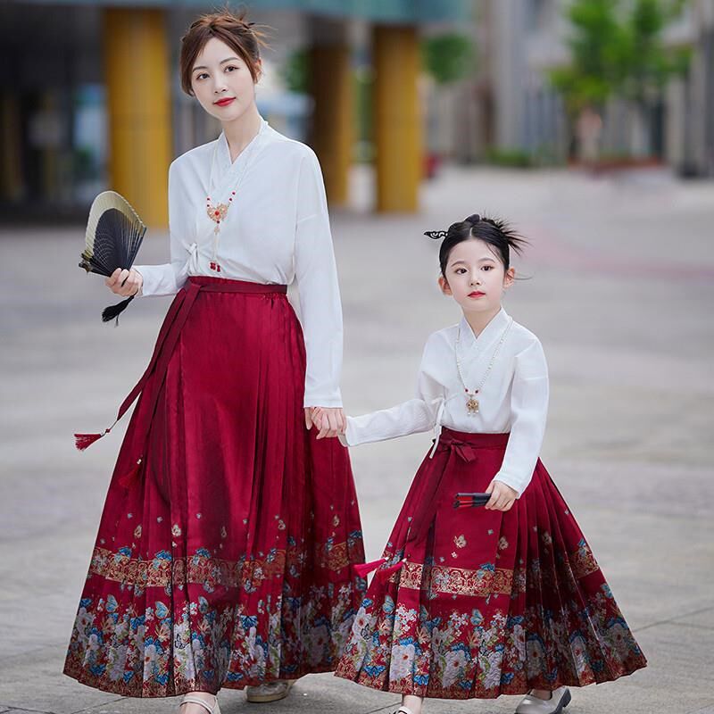 马面裙女童2024新款春装唐装汉服中国风儿童古装超仙连衣裙亲子装