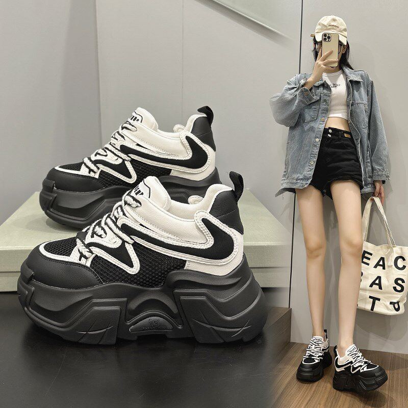 老爹鞋女百搭女款皮面春季新款透气休闲运动鞋松糕厚底内增高女鞋