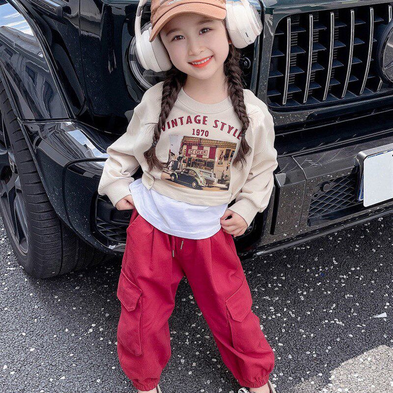 女童秋款2024新款套装洋气网红炸街工装裤三件套女宝宝秋季衣服潮