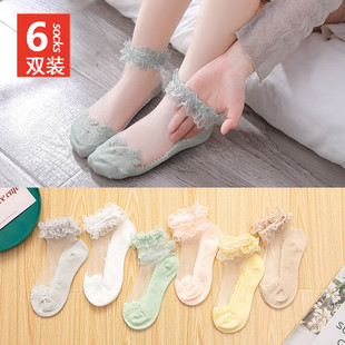 儿童袜子夏季薄款蕾丝袜女童花边网红水晶短袜浅口袜宝宝透气丝袜