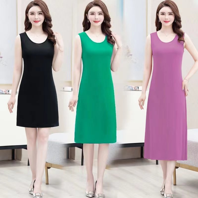 纯色冰丝吊带背心裙女中长款春夏内搭打底宽松大码无袖连衣裙衬裙