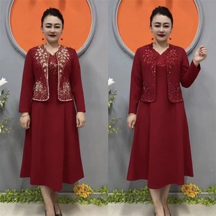 洋气婚礼服高贵喜婆婆婚宴旗袍小个子妈妈两件套装中年气质连衣裙