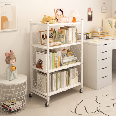免安装置物架落地书架一体靠墙可移动书桌旁简易折叠多层铁艺收纳