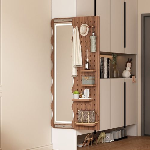 入户门口挂衣板穿衣镜装饰镜房间不占空间衣架实木挂包架墙上衣塔