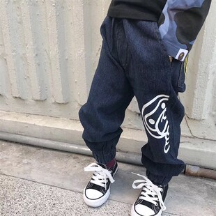 2024新款儿童春款长裤日系男童女童猴子休闲牛仔裤洋气百搭小脚裤